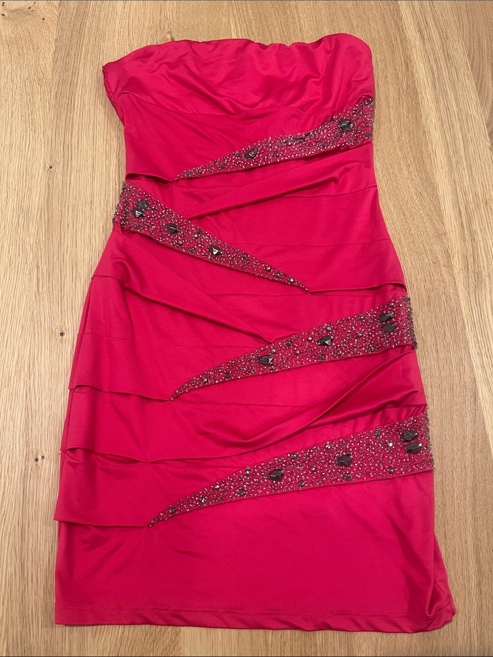 Nikibiki Strapless Beaded Ruffle Mini Dress - Pink